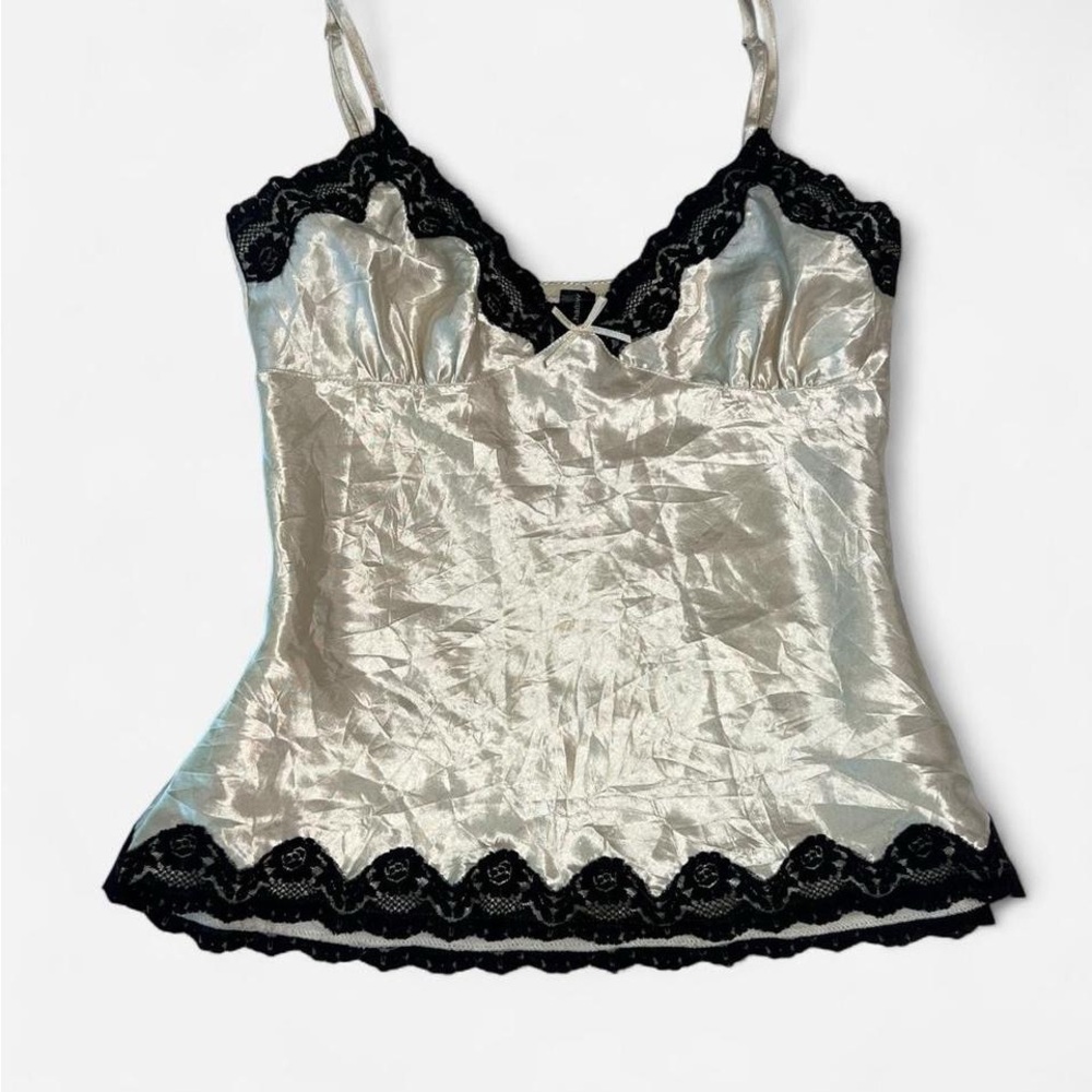 Y2K champagne gold black lace cami top ⭐️
